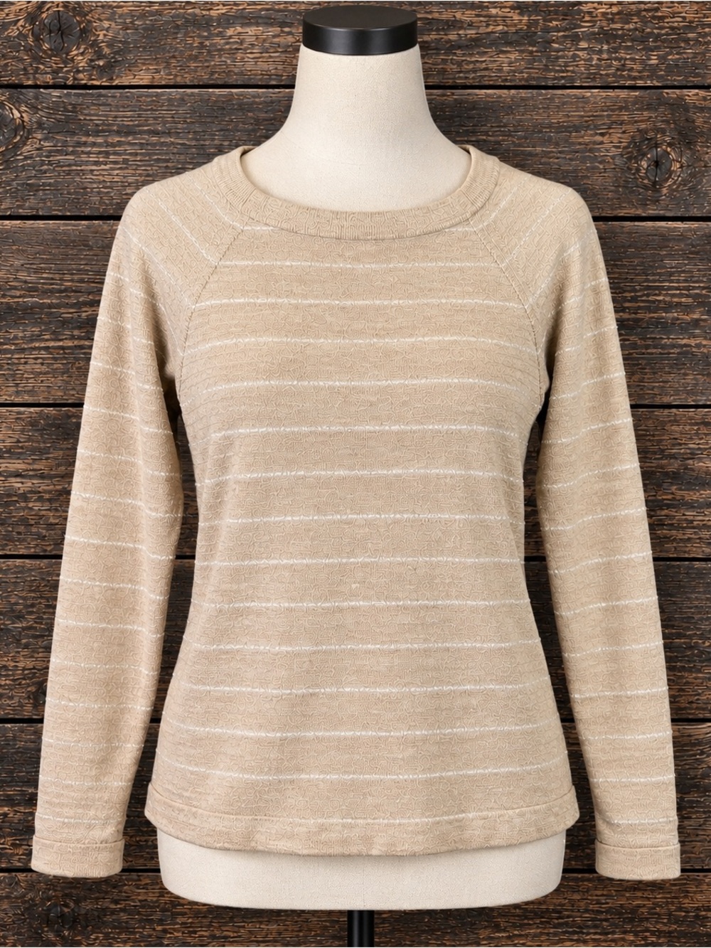 Banana Republic Women’s M Merino Wool Sweater Beige Metallic Stripe Boat Neck